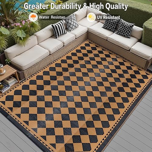 Miniatura 163 de HUGEAR Alfombra de exterior para patios, impermeable, alfombra de exterior grande, hecha de paja de plástico reversible, para campamento, caravana