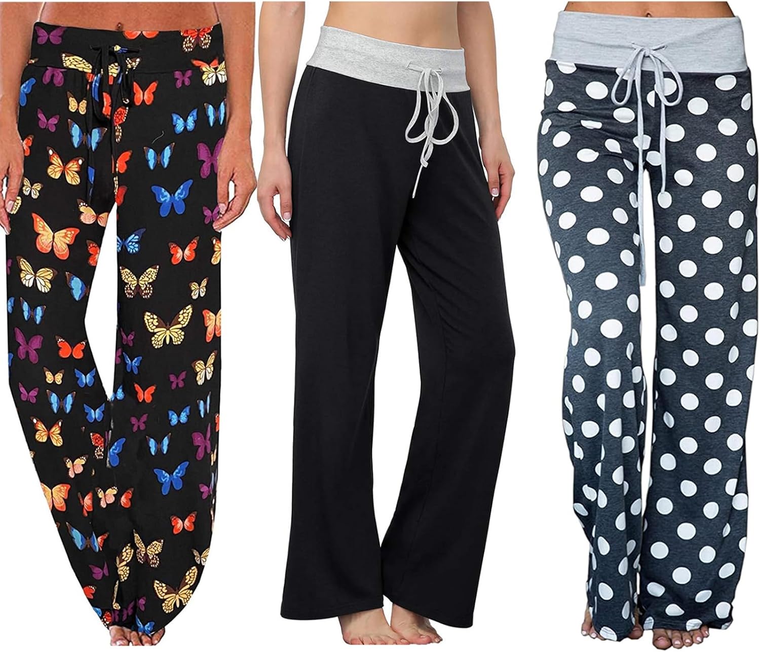 iniber Women's Comfy Pajama Pants Long Casual Drawstring Palazzo Lounge Pants Soft Wide Leg Bottoms