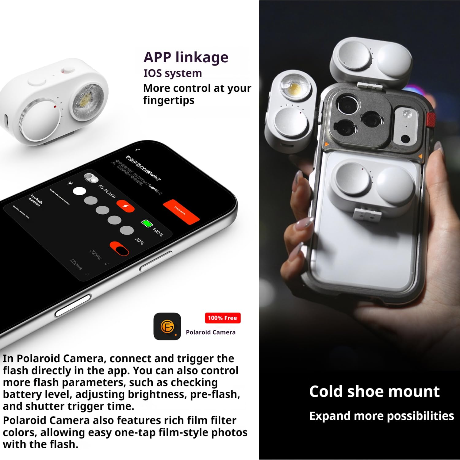 Fotorgear FL01 COB - Luz flash para teléfono móvil (15 W, adherencia magnética, 35 g, 5700 K/92+CRI, compatible con iOS/Android para luz nocturna, retratos y fotografía de productos)