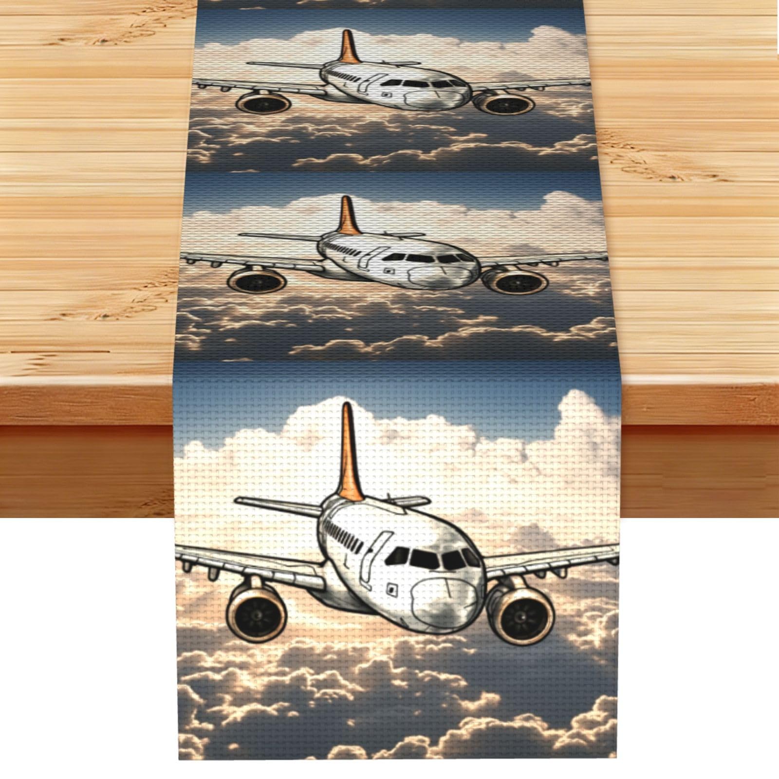 Airplane Flying Table Runner 13 x 72 Inches Long, Cotton Linen Table Runners for Kitchen Dining Table Decoration - Washable Tablecloth Modern Tablerunner for Home Party Decor