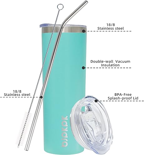 Miniatura 6 de BJPKPK Vaso delgado de 20 onzas con tapa aislada, taza de café de viaje, color verde y vaso delgado de 20 onzas, taza de café de acero inoxidable,