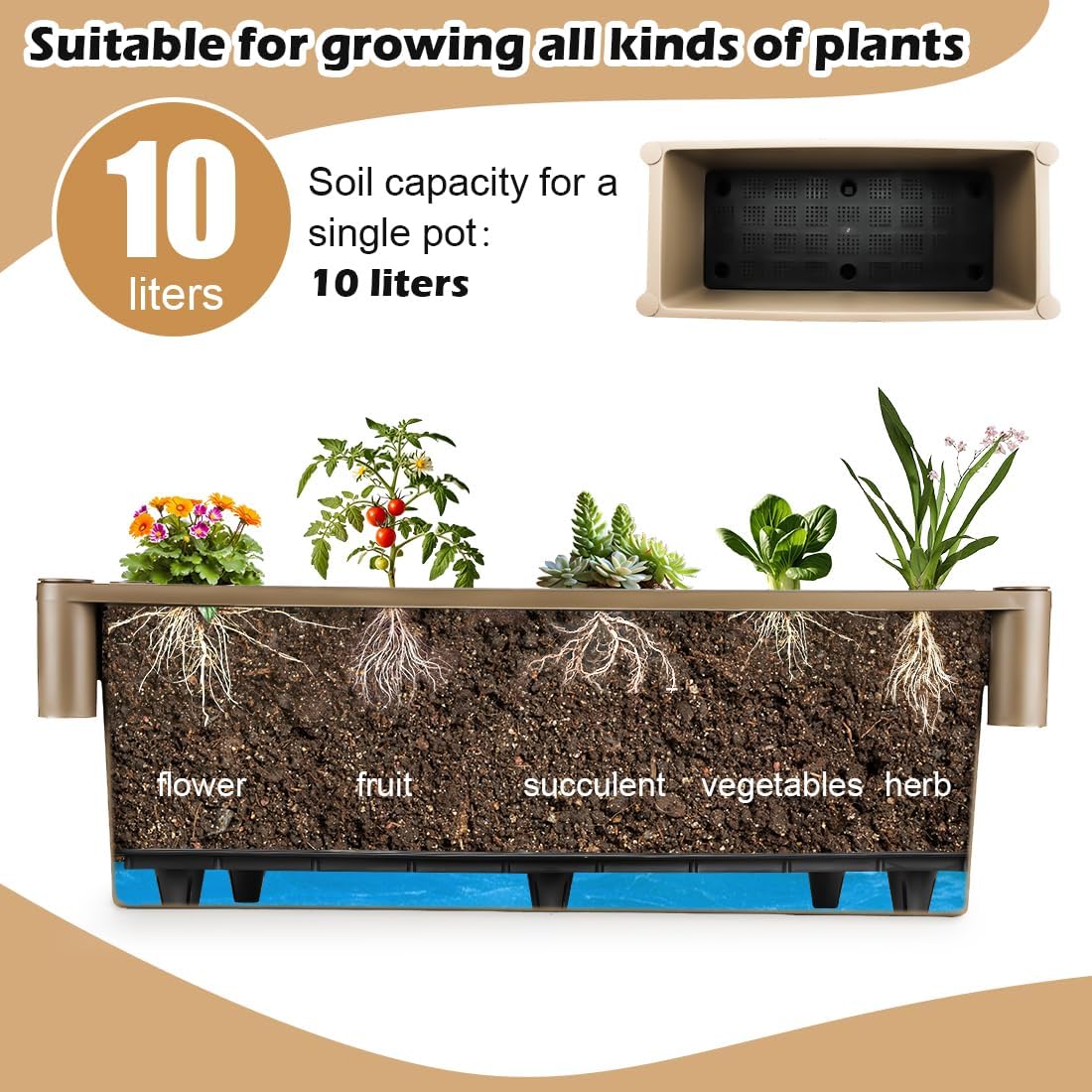 3-Tier Raised Garden Bed with Drainage Holes & Water Level Window - Rectangular Plastic Planter Stand on Wheels, 10L Soil per Pot, Outdoor Indoor for Flowers Herbs Vegetables 20"L*8"W*44"H