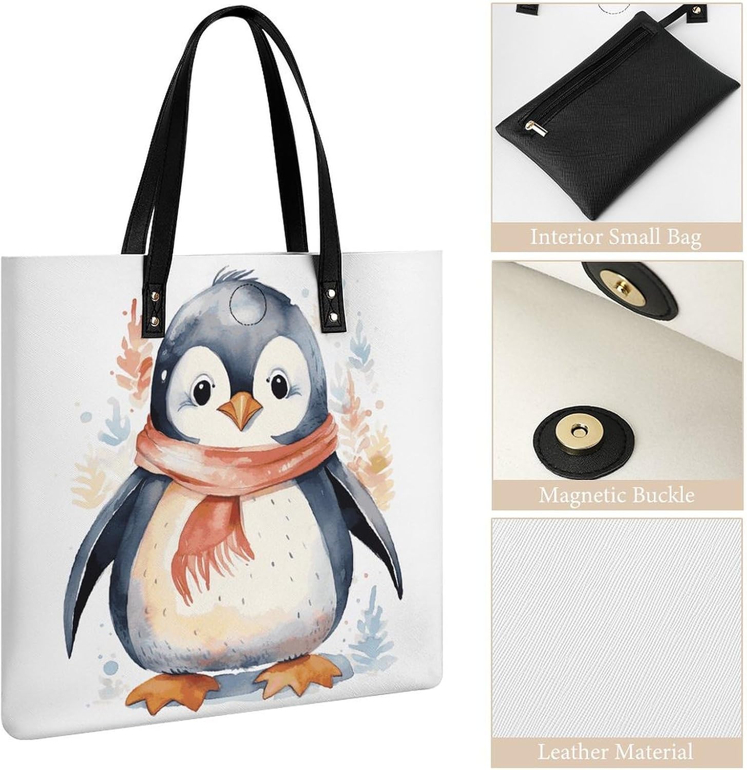 Cute Cartoon Penguin Handbags Large Capacity, Tote Bag Stylish Slouchy, Shoulder Bags for Work Beach Travel And Shopping Grocery.