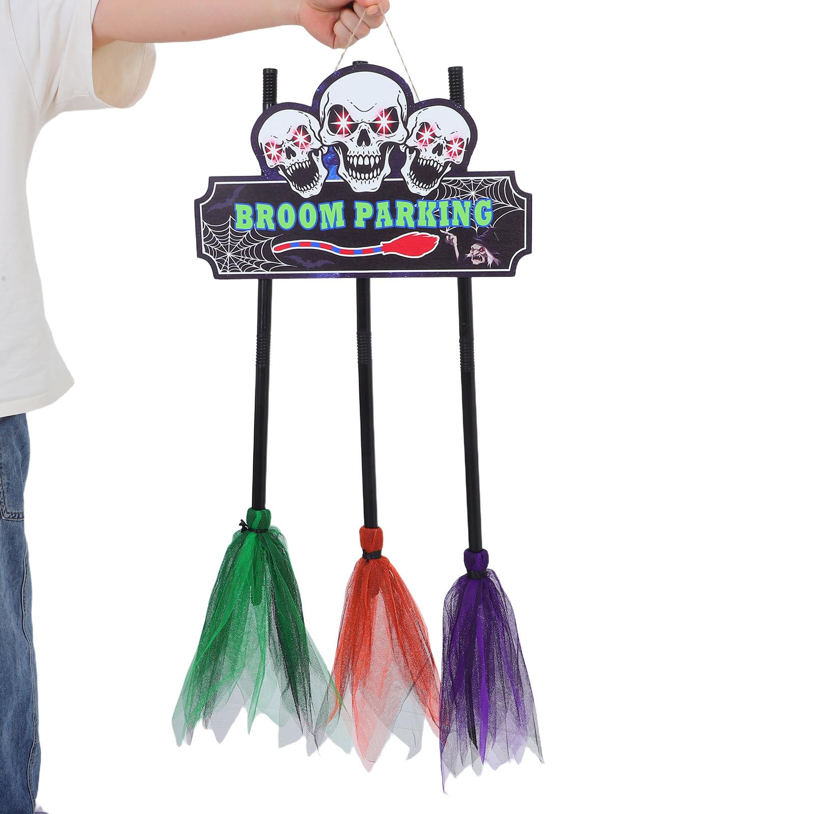 Zerodeko Decorazione Halloween Porta con Insegna Parcheggio Scopa Strega in Legno e Tessuto per Interni ed Esterni, Addobbo per Focolare e Festa