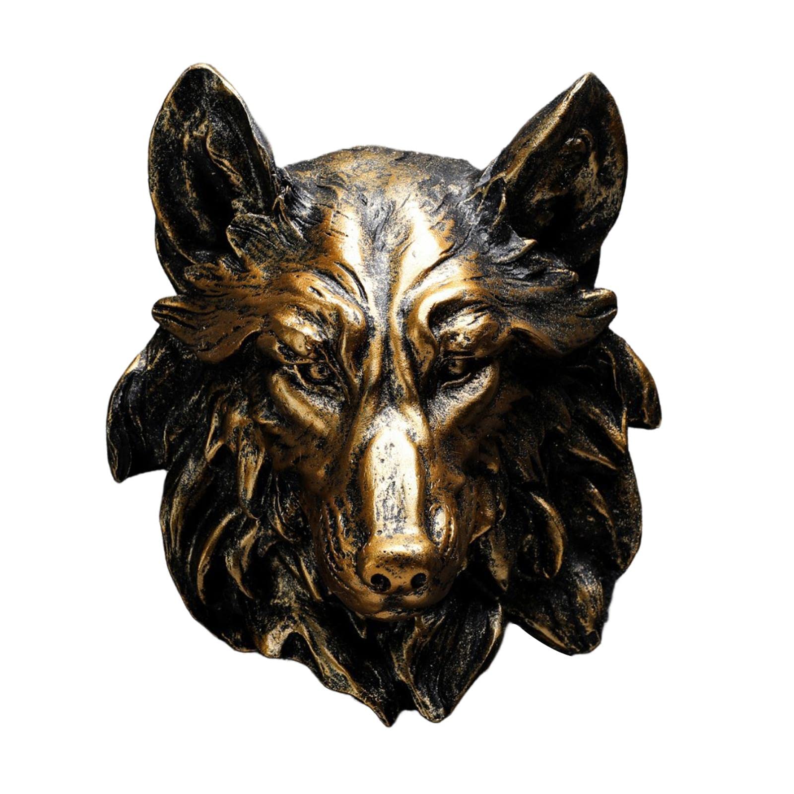 INACMWIH Animal Wolf Head Wall Art Decorations Bust Wall Statue Fine Workmanship Bronze