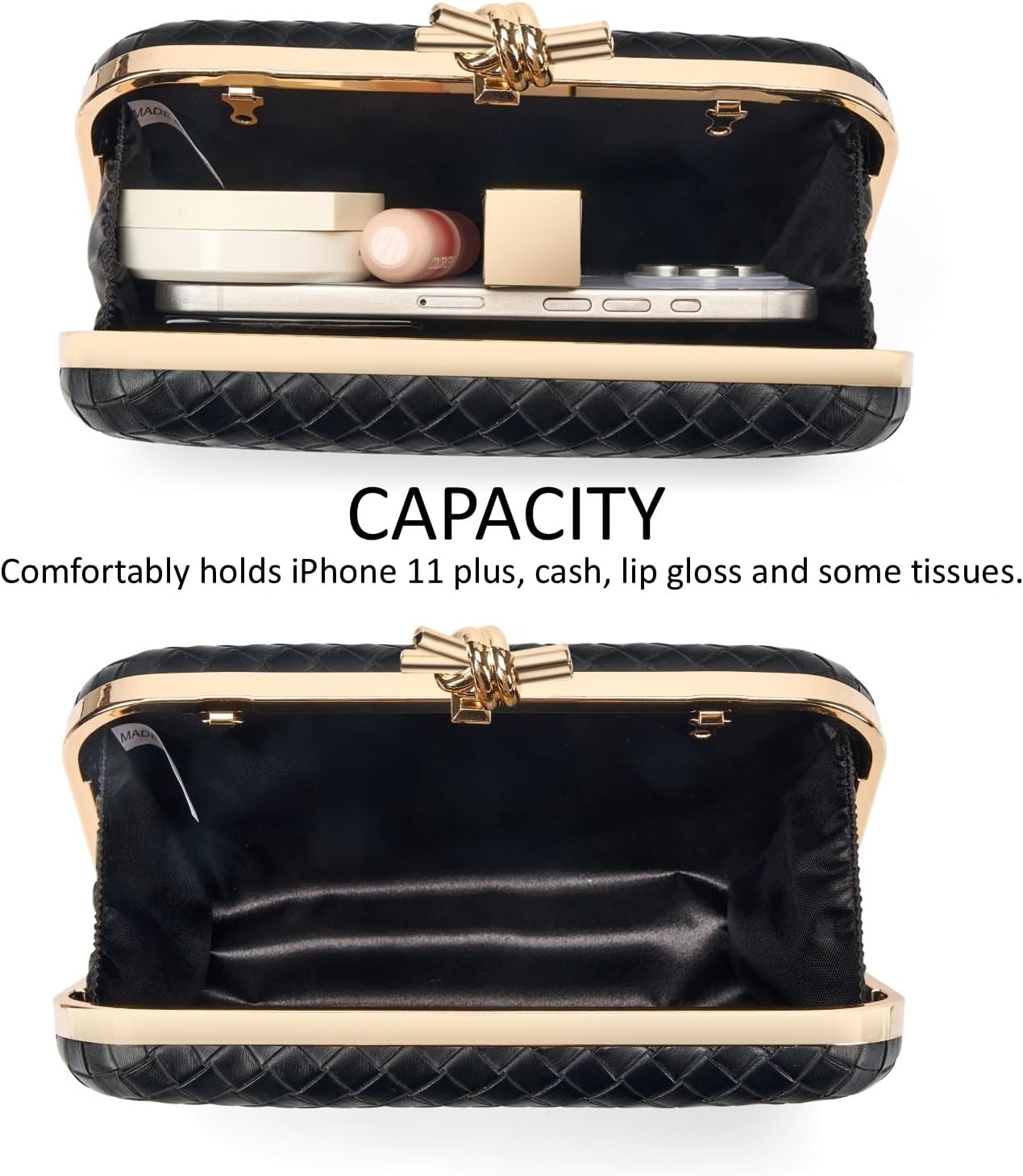 DETARA Woven Clutch Purse for Women PU Leather Evening Bag with Detachable Chain for Wedding Party Prom