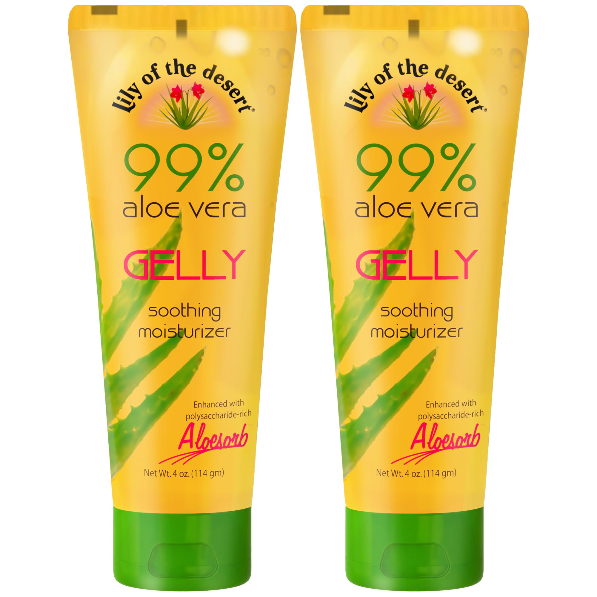 Gelly Moisturizer 2-Pack – 99% Organic Aloe Vera Gel with Vitamin C, E, and A, After Sun Skin Care, Sunburn Relief, 4 Oz Ea