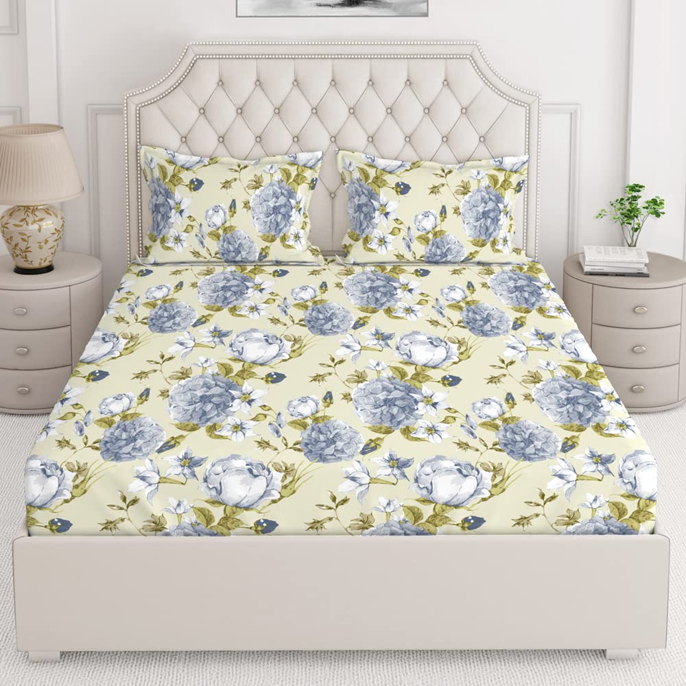 Blue Floral King Size Bedsheet Set - 100% Cotton -11 Blue Floral King Size Bedsheet Set - 100% Cotton -11