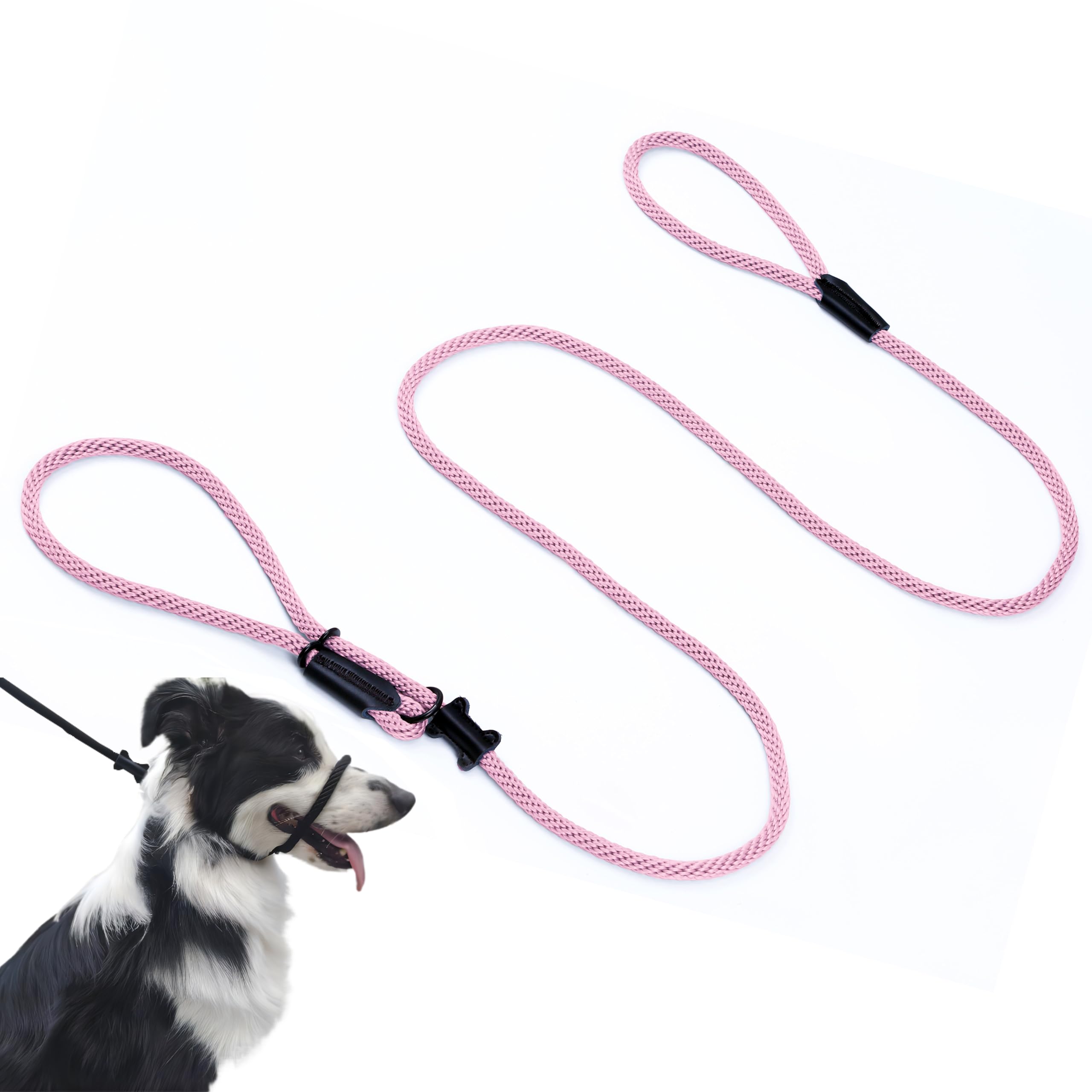 No Pull Dog Leash - Figure 8 Slip Lead Head Collar for Large Dogs (Pink M)
