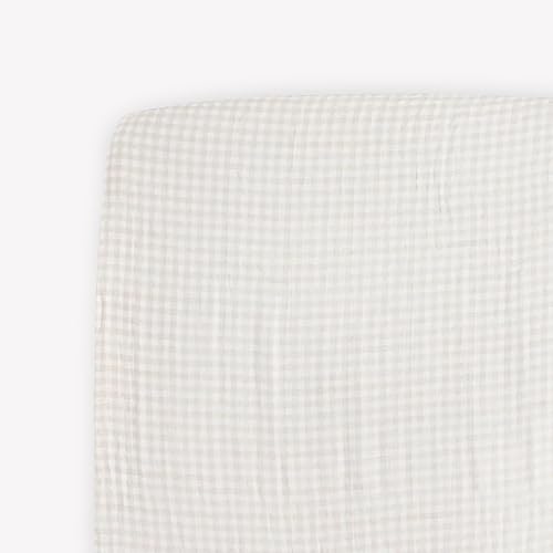 Little Unicorn Tan Gingham Sábana bajera para cuna, 100% muselina de algodón, súper suave, tamaño para cuna de bebé estándar y colchón para niños