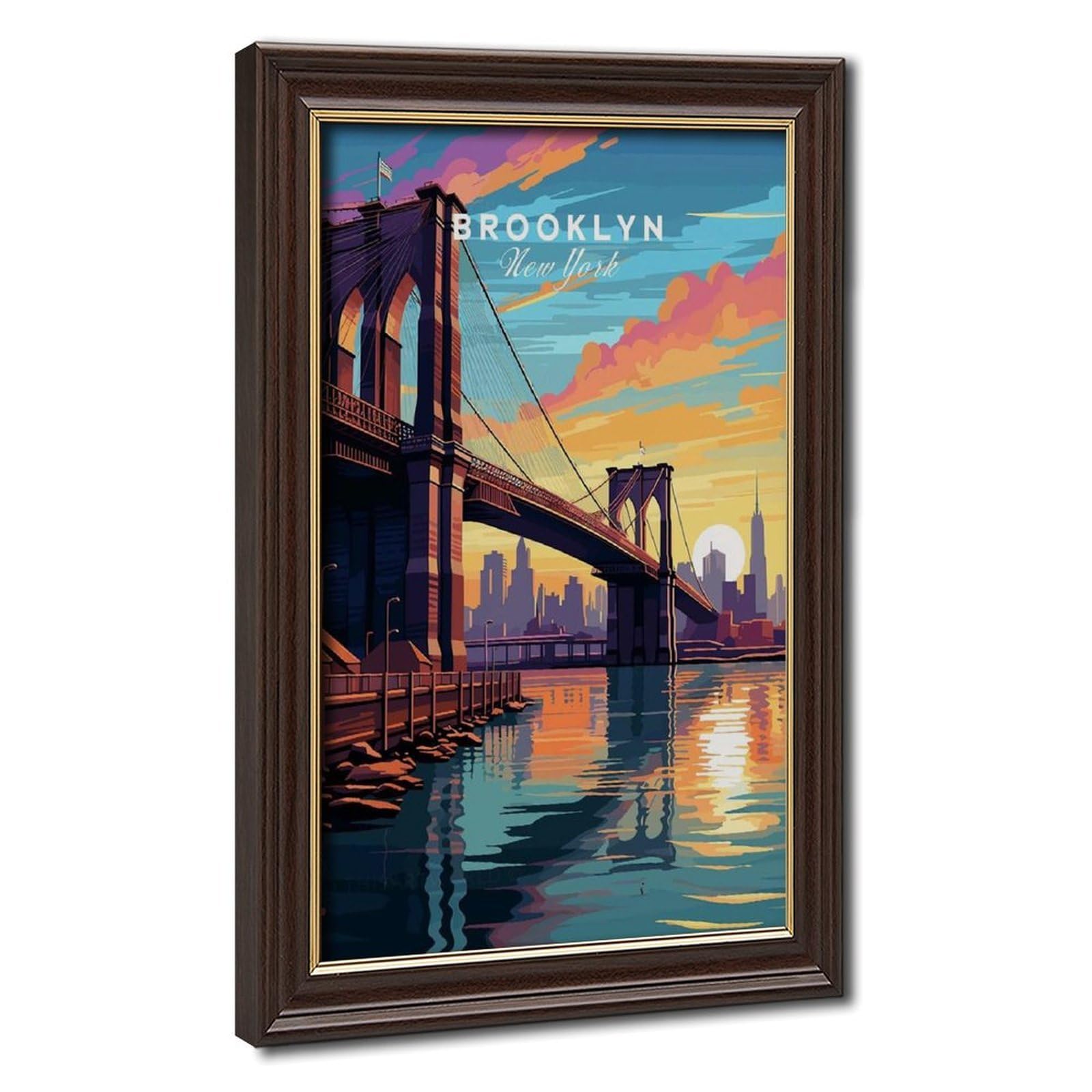 Bareronor Mokume Gane Frame-Style Brooklyn Bridge Canvas Poster For Bedroom Decor Gift