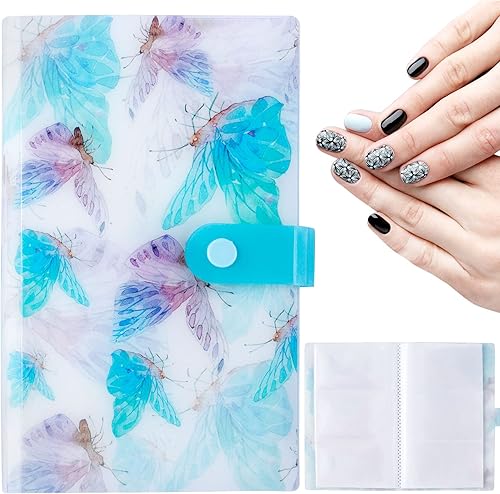 Miniatura 1 de PAGOW 240 ranuras (2 paquetes) de calcomanías de arte de uñas de mariposa, libro de almacenamiento, impermeable, organizador de calcomanías de uñas,