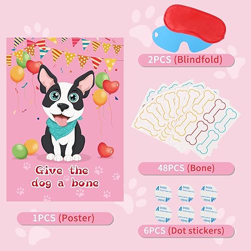 Miniatura 4 de Juegos de fiesta de Pin The Bone on The Dog con 48 piezas de hueso, dale al perro un juego de hueso para suministros de fiesta de cumpleaños