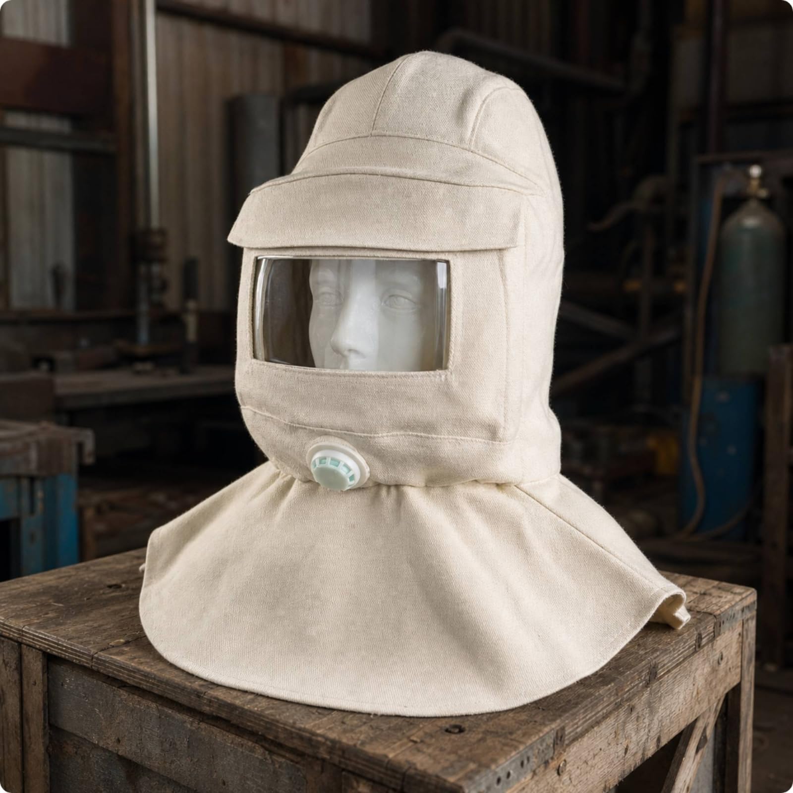 KESOTO Cappuccio Antisabbia Maschera Protettiva Casco Visiera Respiratore con Schermo in Vetro Trasparente E Coulisse Anti