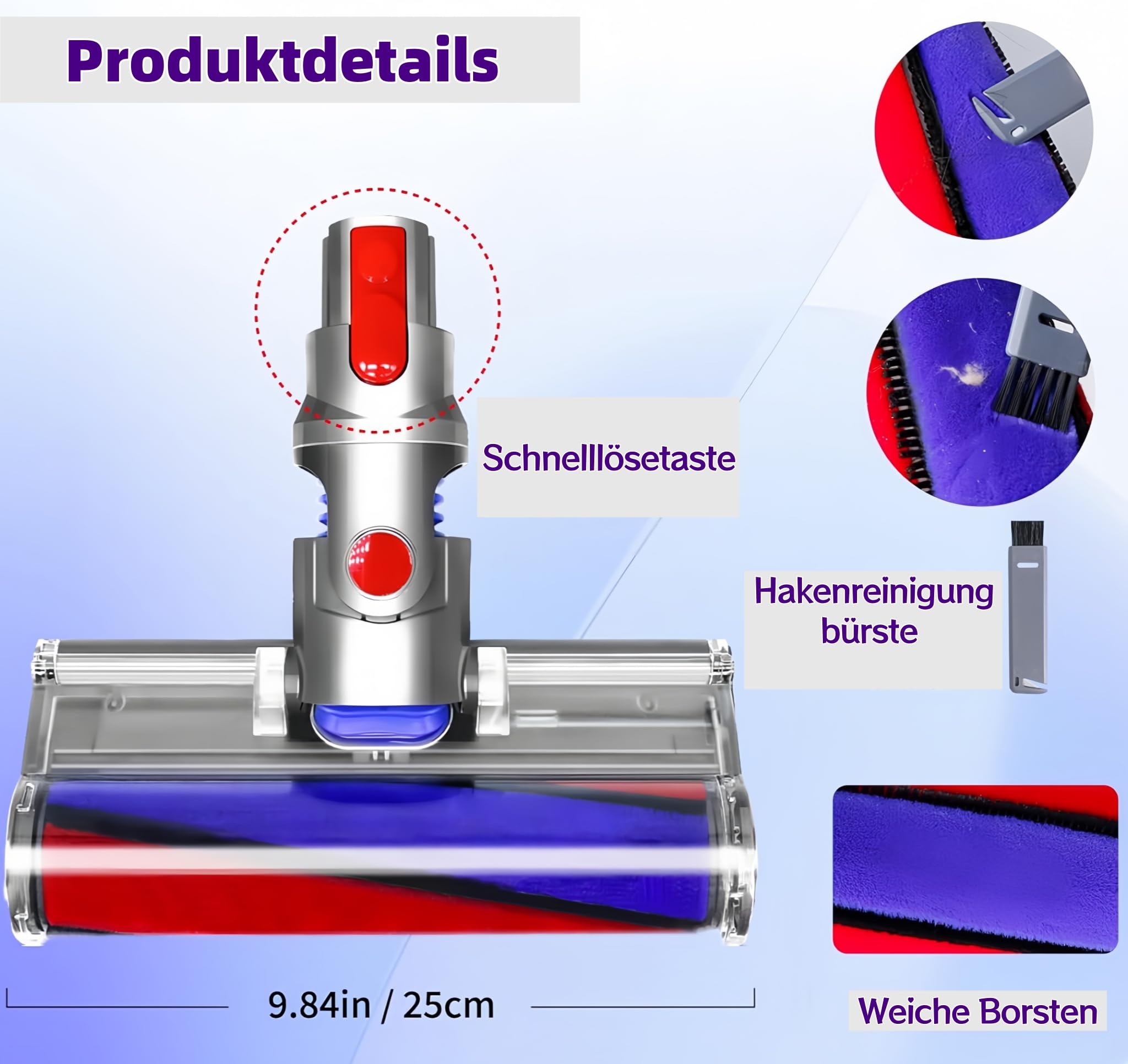 Softwalze Bodendüse für Dyson V7 V8 V10 V11 V15 SV10 SV11 SV12 SV14 SV15, Elektrischer Soft Roller Bürste Aufsatz Motorbürste Zubehör Ersatzteile für Hartböden Parkett Laminat Fliesen