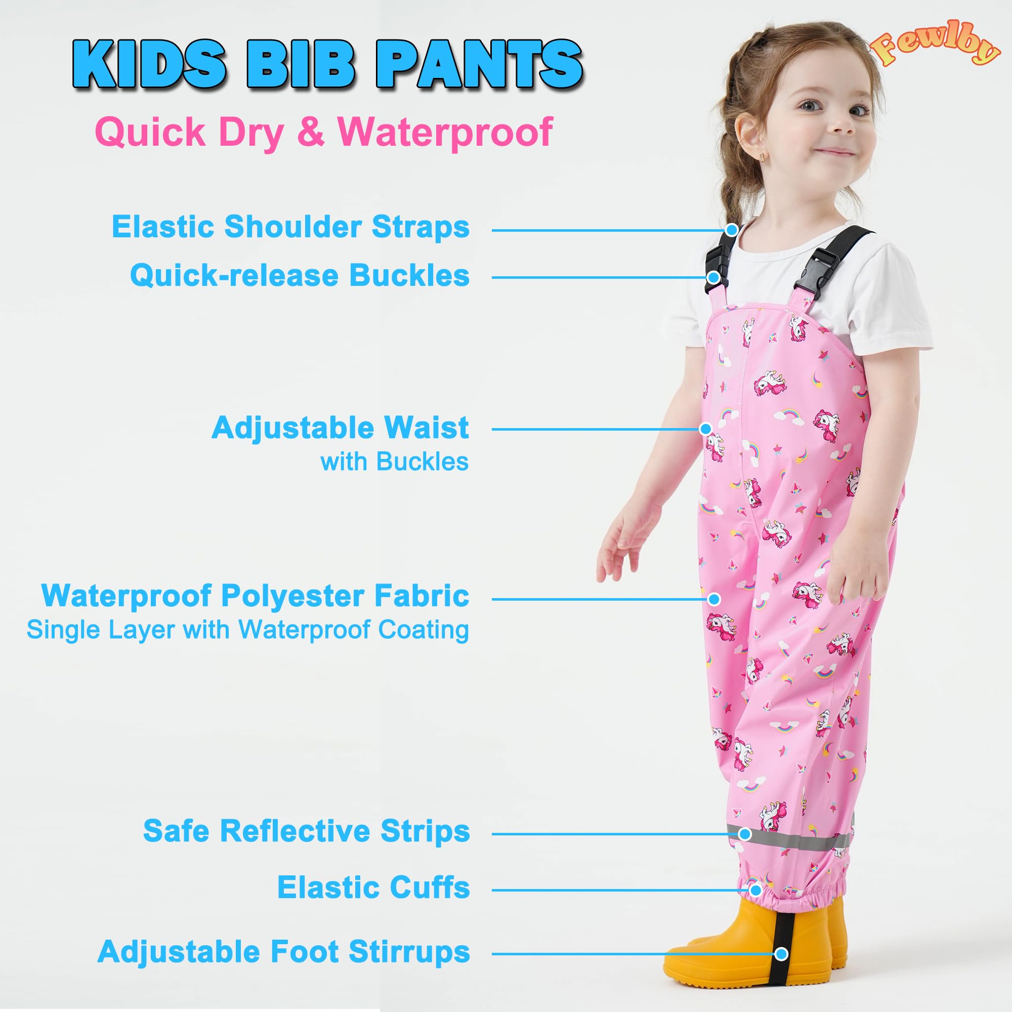 Pantalon Imperméable Enfant Pantalon de Pluie, Filles Salopette de Pluie Garçons Combinaison de Pluie Réutilisable Vêtements de Pluie