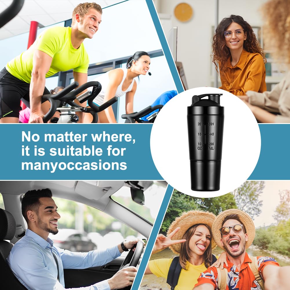 ACWOO Shaker per Proteine in Acciaio Inox Bottiglia, 700 + 200 ML Shaker Steel con Scomparto per Polvere e Miscelatore Sfera, per Bevande Proteiche per Gli Appassionati di Sport All'aria Aperta