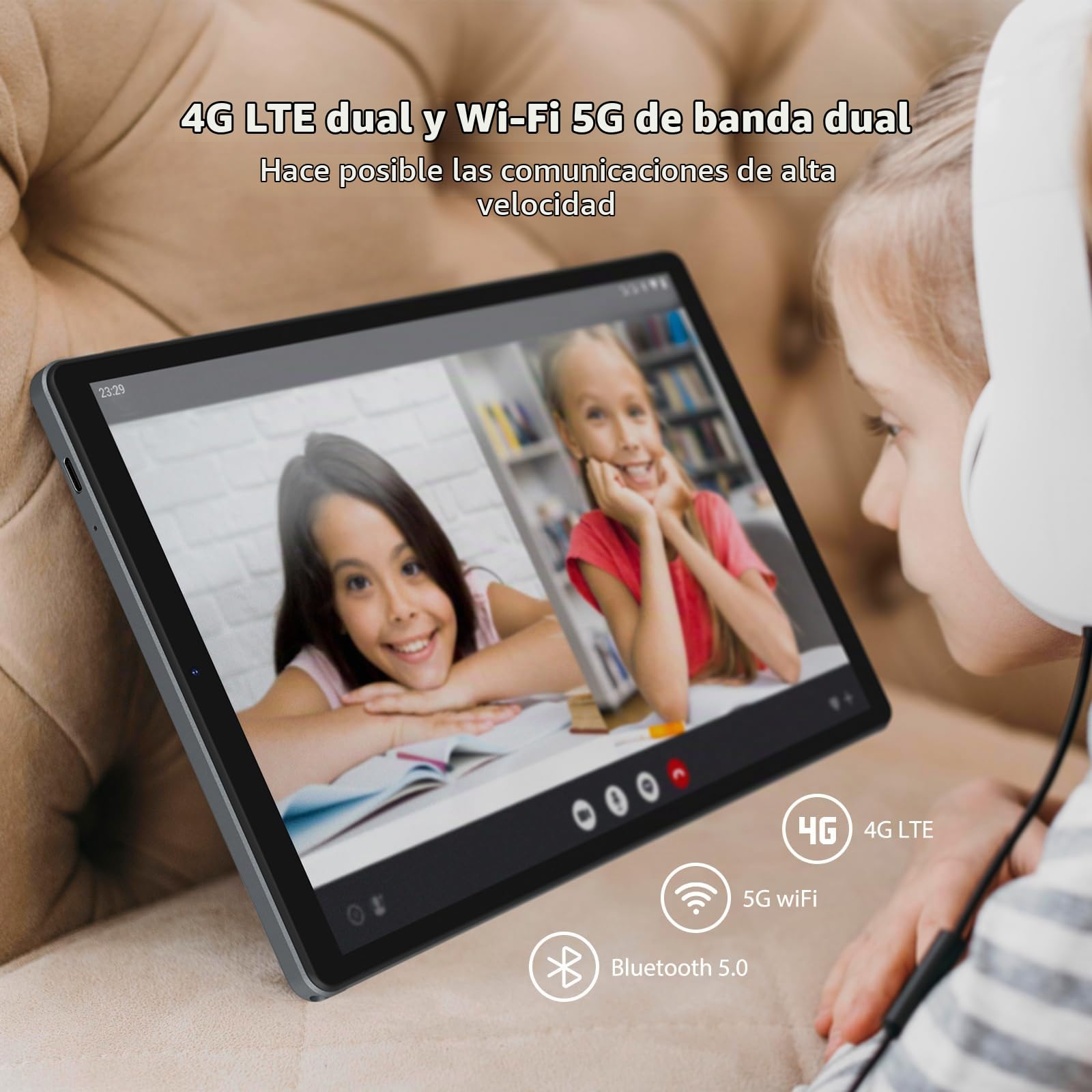 Android Tablet 10.6 Pulgadas, 4G SIM LTE & 5G WiFi, 36GB RAM, 256GB ROM (TF 1TB), 2000 * 1200, 8000mAh, 13MP+8MP, GPS, Octa-Core, Tablet con Teclado|Ratón|Estuche|Auriculares-Gris