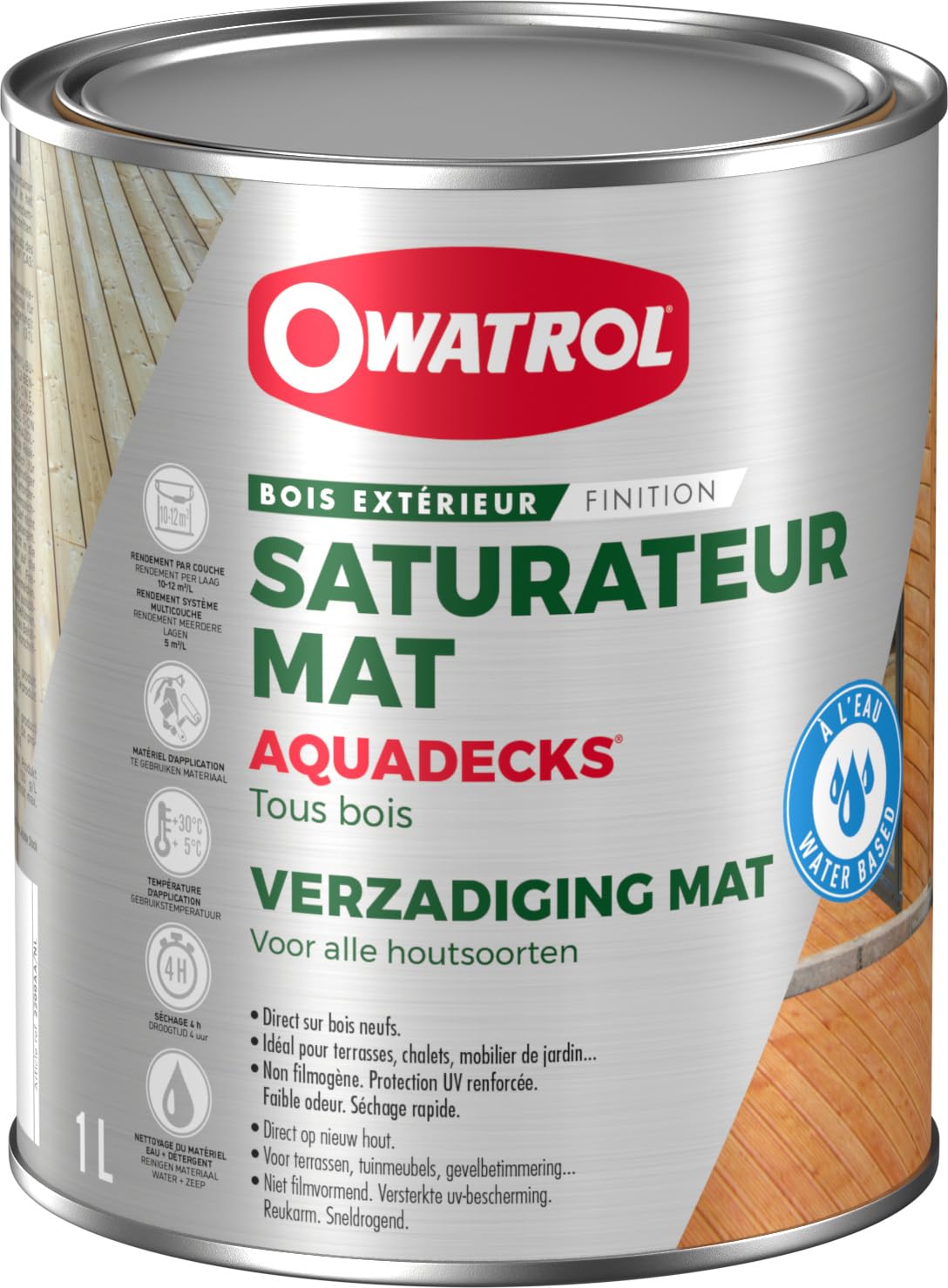 Owatrol Aquadecks - Water-Based Penetrating Finish for New and Weathered Wood - 1L Honey