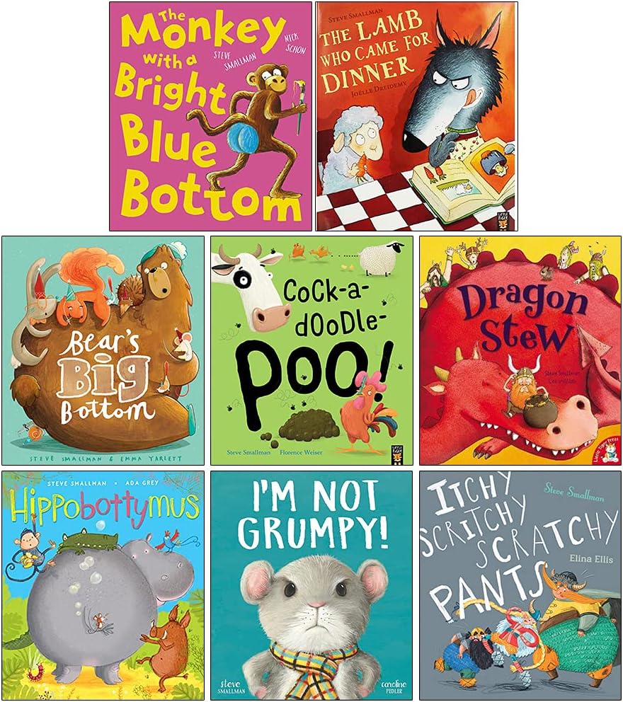 Steve Smallman 8 Books Collection Bundle Pack(The Monkey with a Bright Blue Bottom, Hippobottymus,Bear's Big Bottom, Dragon Stew & More)