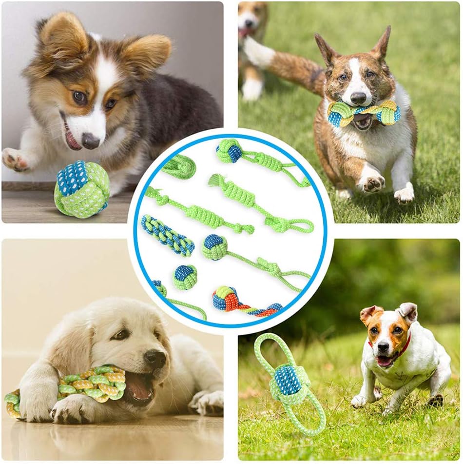 Dog Rope Toy Puppy Chew Tug of War Dog Toys Interactive Chewing Rope Ball Toys Set,Dog Toothbrush for Chewing & Cleaning Teeth,Training Playing for Small Dogs and Puppies