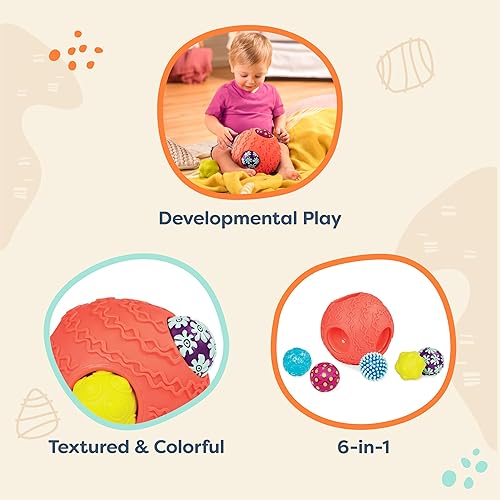 Miniatura 6 de B. toys Juego de juguetes sensoriales para bebés con bolas texturizadas - Juego de desarrollo de 6 piezas con bola grande y 5 bolas pequeñas con