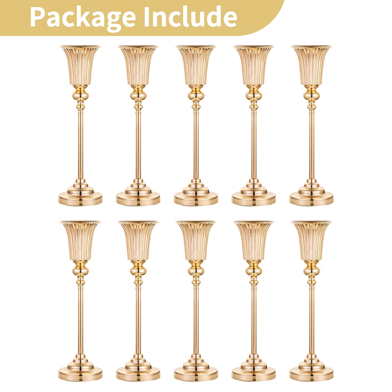 NUPTIO Vaso Oro Centrotavola Matrimonio: 10 Pezzi 54.6cm Alti Vasi Centro Tavola Metallo Portafiori Tromba Fiori per Nozze Cerimonia Anniversario Compleanno Festa Decorazione