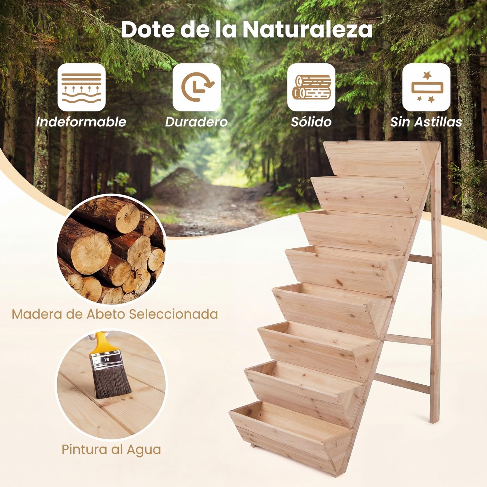 COSTWAY Huerto Urbano Vertical de 5 Niveles, Jardinera Exterior de Madera, Forma de Escalera para Iluminación Suficiente, Meceteros para Flores y Verduras, Terraza, Jardín (101x60,5x150 cm,Natural)