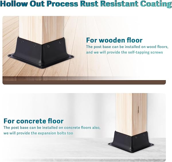 Vigtayue 4 x 4 Post Base Inner Size 4"x4"Deck Post Base Fence Post Anchor Black Powder-Coated Deck Post Base Fit 4"x4" Standard Wood Post Anchor for Deck Porch Handrail Railing Support (Black-4pcs) - 4