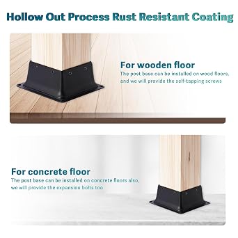 4 x 4 Post Base Inner Size 4x4Deck Post Base Fence Post Anchor Black Powder-Coated Deck Post Base Fit 4x4 Standard Wood Post Anchor for Deck Porch Handrail Railing Support (Black-4pcs)
