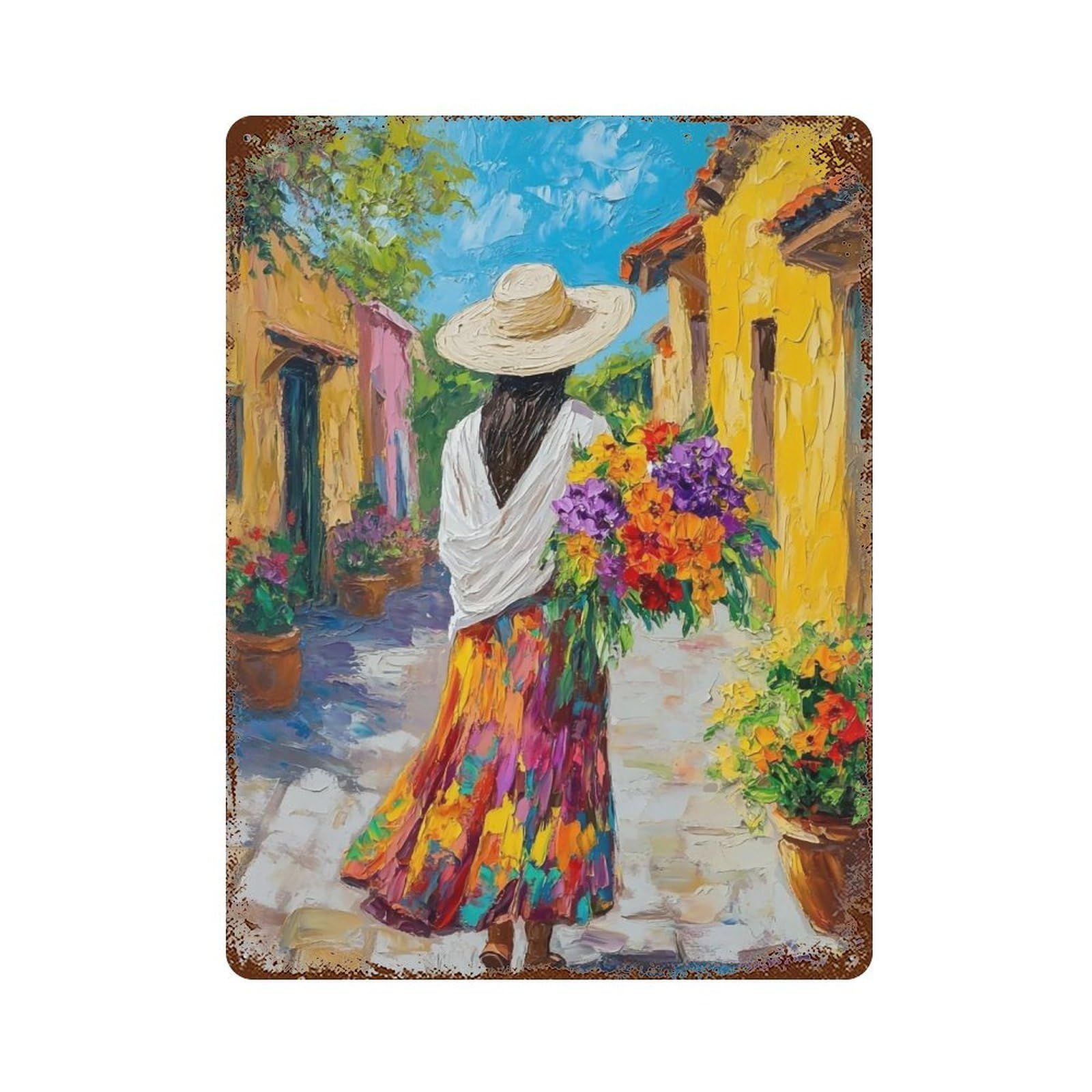 HDURYEYRYY Warm Alley With Blooms 01 Wall Retro Iron Vintage Art Metal Tin Sign Poster Modern Home Cofffee Club Art Bar Shop Decor 40x30cm