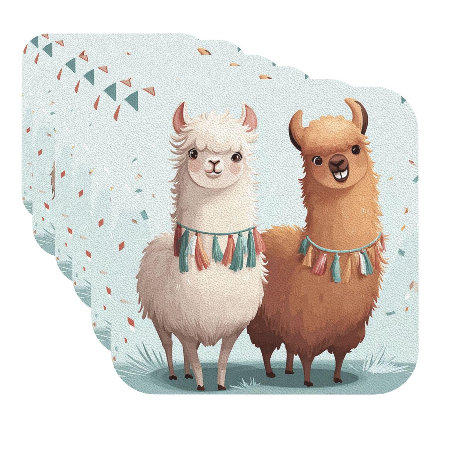 Mxzerfkgla Square Drink Coasters Set Of 6 Decorative Leather Coasters Llama Alpaca Coasters For Drinks Cups Mugs Mat Pads Absorbent Non-Slip Coasters For Coffee Table Kitchen Bar Home Decor