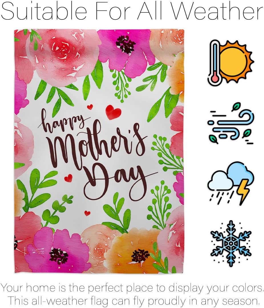 Colorful Happy Mother's Day Garden House Flag - Set Family Mom Mama Grandma Love Flowers Parent Sibling Relatives Grandparent - Decoration Banner Small Yard Gift Double-Sided Made In USA 28 X 40