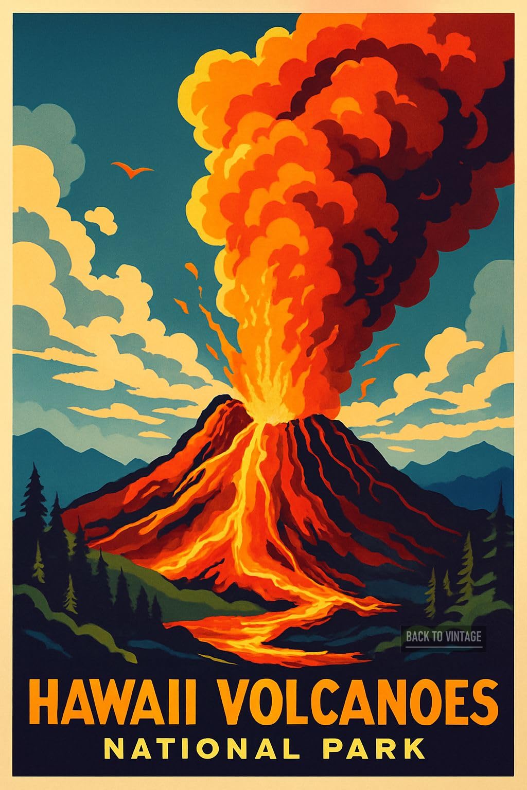 Vibrant Retro Illustration Of Hawaii Volcanoes National Park_result - A4 Travel City Poster Wall Art Home Decor Art Print Featuring Urban Landmarks and Global Views for Stylish Interior Display