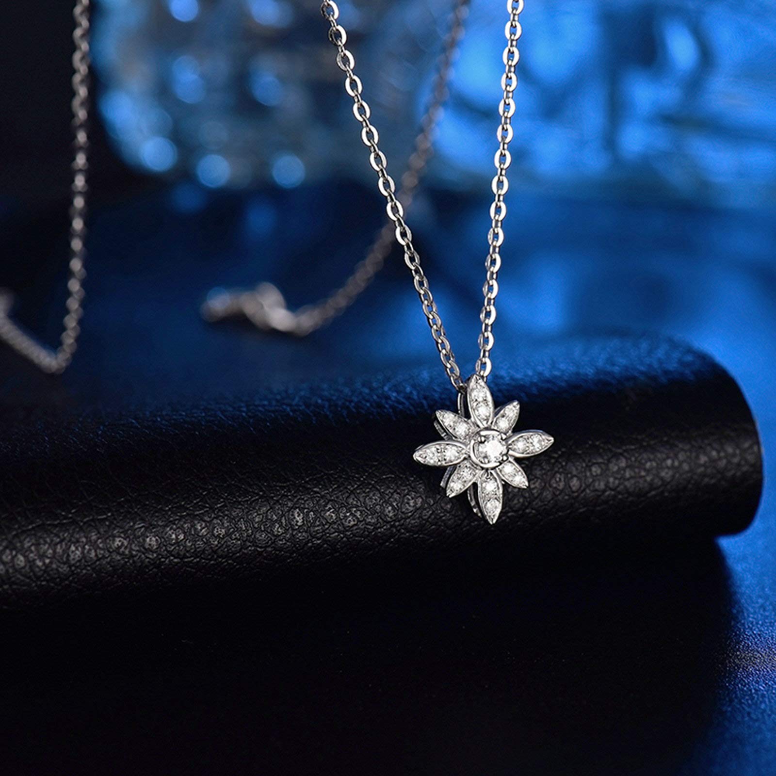 Collar con Colgante, Forma de Flores con Diamantes, Collares con Colgante de Oro Blanco de 18 Quilates para Mujeres y niñas, Regalo para el día de la Madre/Día de San Valentín, Oro Blanco