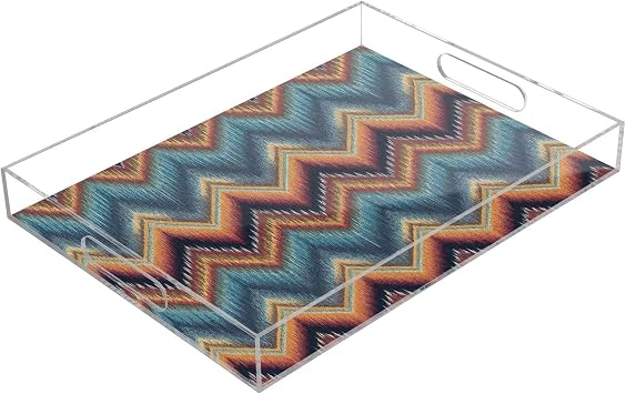 Intricate Texture Serving Tray for Coffee Table, Decorative Acrylic Tray Intricate Missoni Texture Tray with with Handles for Breakfast, Ottoman, Countertop, 12x16 in