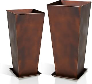 Worth Garden Large Metal Planter Set of 2 (25" & 28" H.), Matte Bronze