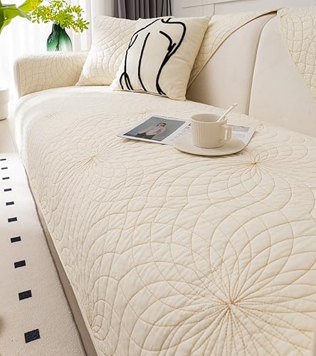 Miniatura 12 de Funda de Sofá Estilo Granja Color Sólido Neutro Funda de Sofá de Algodón Suave Acolchado Fundas para Sofá Seccional Antideslizante Lavable Forro de