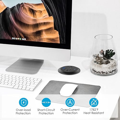 Vista 5 de Ojal de alimentación empotrado con salidas de CA, puerto USB-C de carga rápida de 20 W - Montaje empotrado para escritorio, toma de escritorio Negro