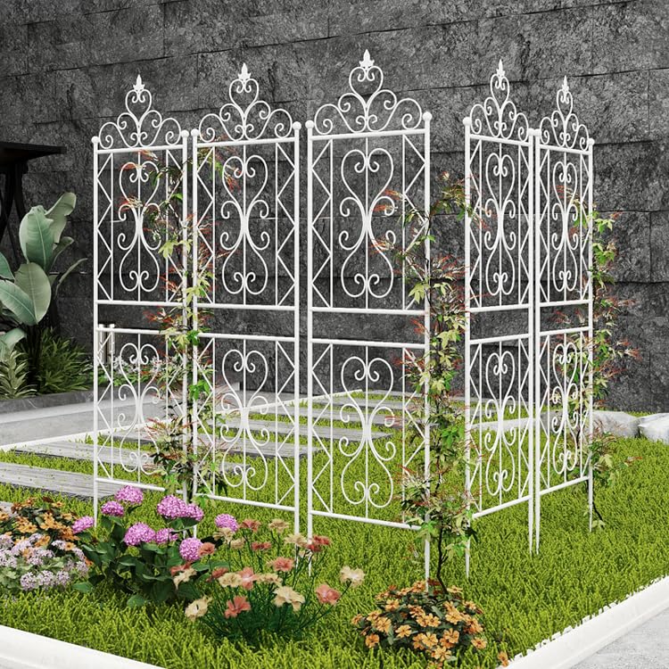 Treillis de jardin en fer forgé noir de 185 cm, lot de 2 cadres de support pour plantes grimpantes, extérieur pour vignes, fleurs et légumes