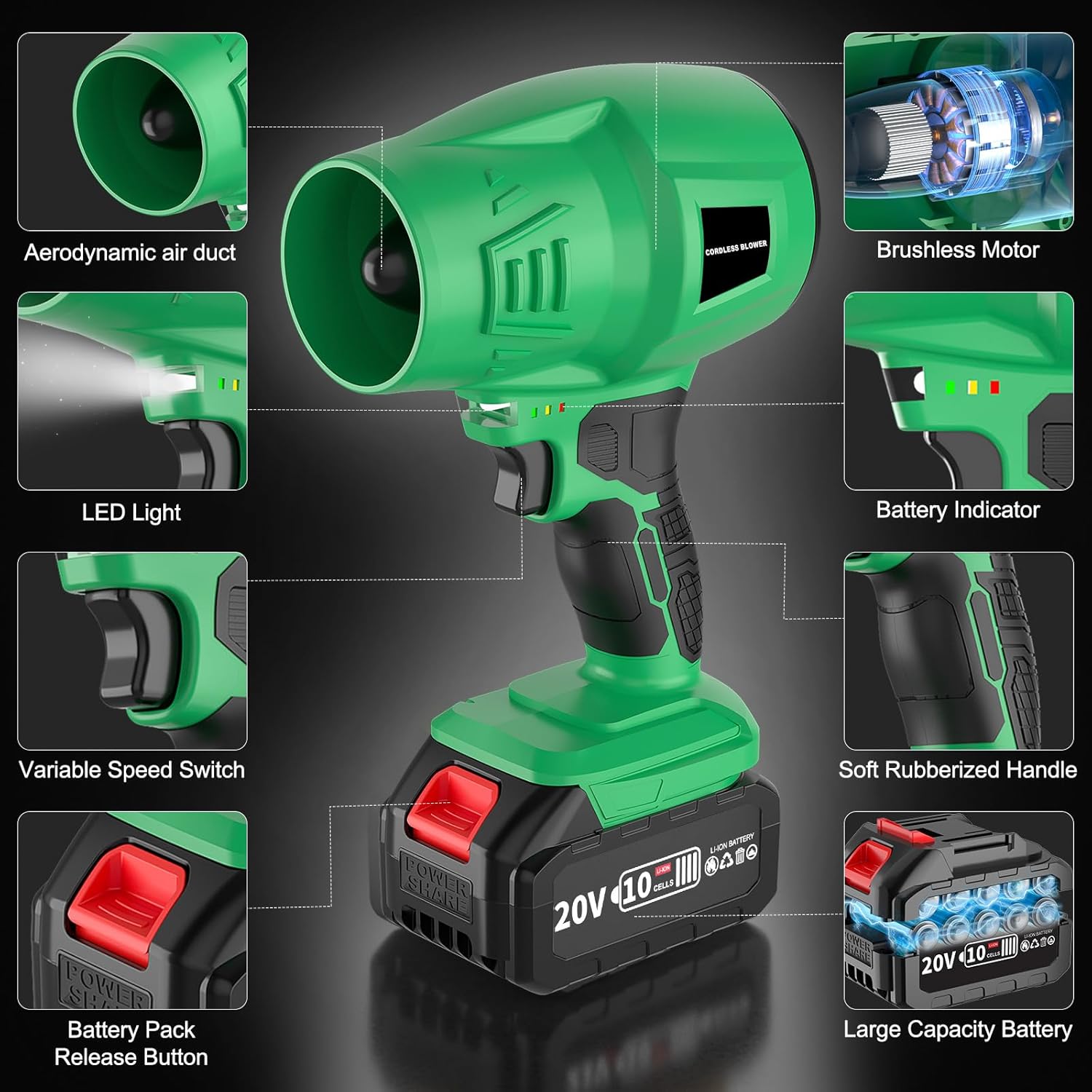 4.0Ah Cordless Mini Leaf Blower, Electric Leaf Blowers with Battery and Charger, Lightweight Powered Leaf Blowers Snow Blower for Lawn Care, Patio, Car Dryer Air Blower Turbo Fan, 2 Batteries