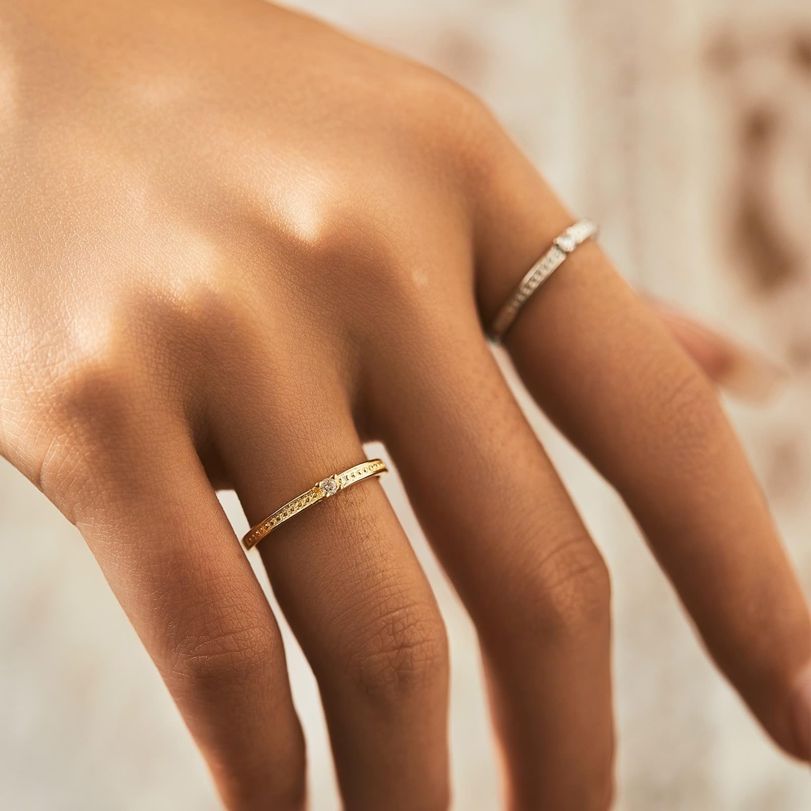 Alianzas de diamante de oro amarillo de 9 K/14 K, delicado anillo apilable, anillo solitario de la amistad, Au375/585, oro amarillo, joyería auténtica, talla 47-62