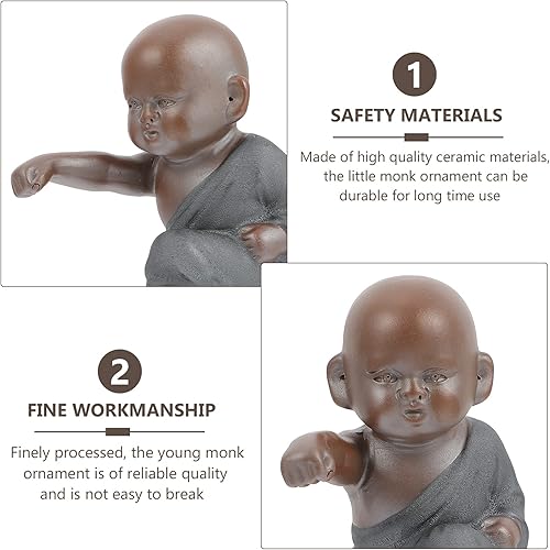 Miniatura 5 de VOSAREA Adorno de té para mascotas, adorno de monje en miniatura, monje joven, monje, artesanía, adorno de Buda Feng Shui, decoración del hogar, té