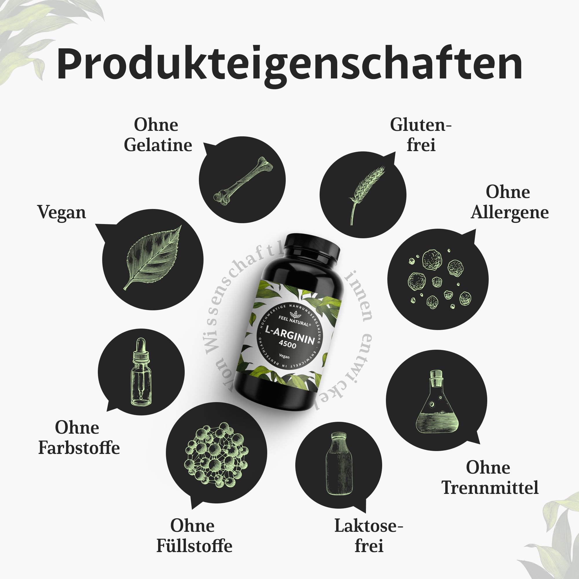 L-Arginin - 365 vegane Kapseln - 4500mg pflanzliches L Arginin HCL aus Fermentation (davon 3750mg pur) je Tagesdosis - Hochdosiert, ohne Zusätze, laborgeprüft, in Deutschland produziert