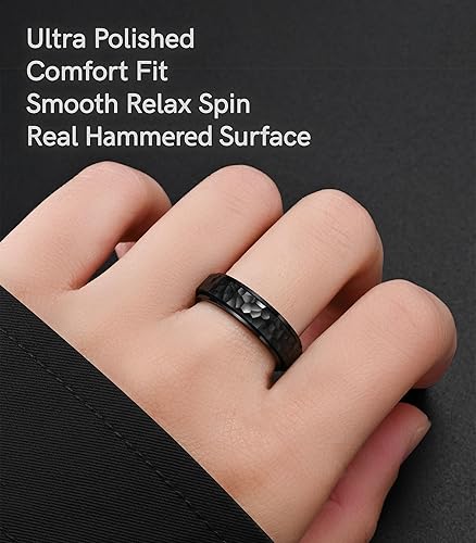 Miniatura 10 de King Ring Anillo giratorio martillado de 0.236 in  Anillo Fidget para aliviar el estrés Anillo de acero inoxidable para hombres y mujeres  Diseñado