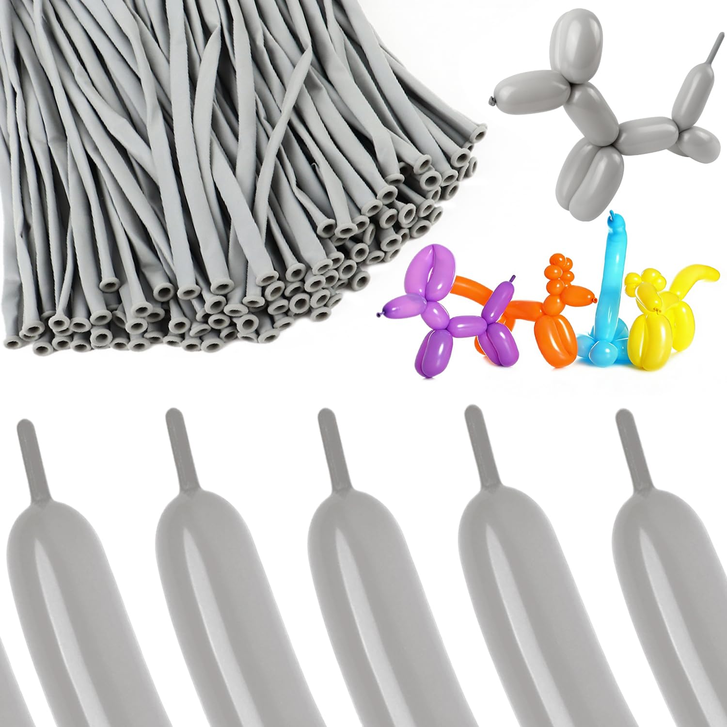 Photo 1 of 100Pcs Grey 260 Balloons Long Balloons for Tying Balloon Arch & Twisting Balloon Animals, Thick Latex for Magic Clown Wedding Birthday Party Decorations