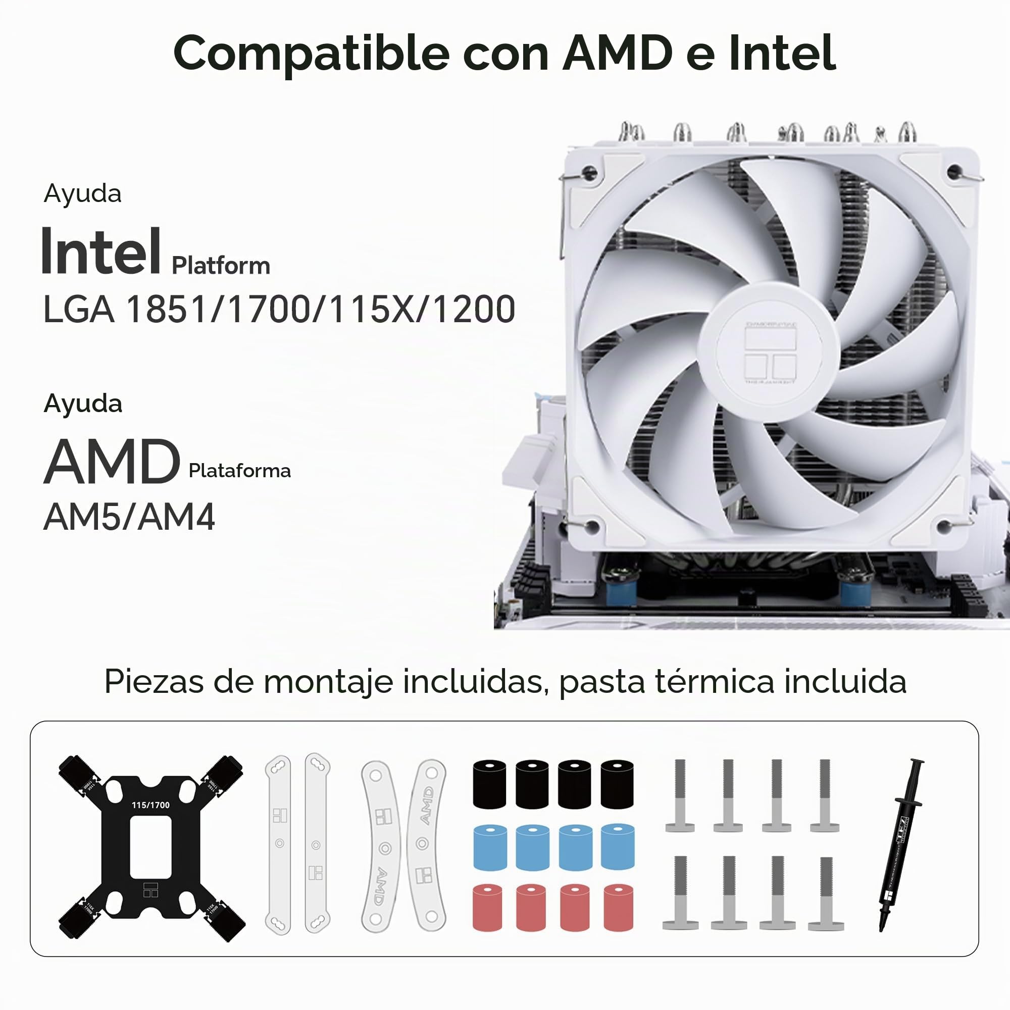 Thermalright Peerless Assassin 120 SE Blanco V2 Disipador CPU 1850RPM | Disipador de doble torre con 6 heat pipes, dos ventiladores PWM y soporte AM4/AM5, Intel LGA1700/1851