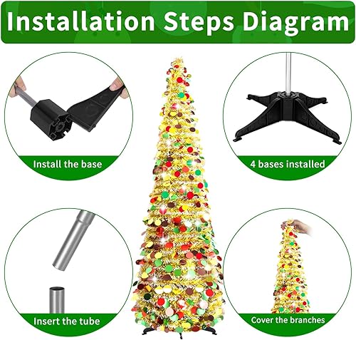 Miniatura 2 de Árbol de Navidad desplegable, árboles de Navidad artificiales de 5 pies, árbol de Navidad plegable con lentejuelas y copos de nieve con soporte,