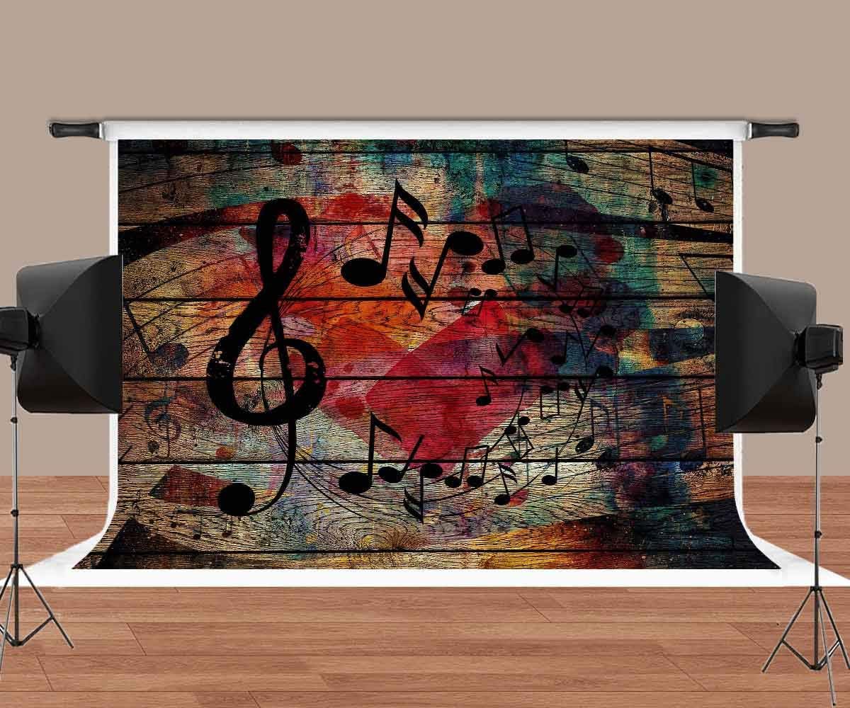 🔥 Flash Sale Music Stage Backdrop Note Wooden Wall Photography Background MEETSIOY 7x5ft Themed Party Photo Booth YouTube Backdrop GEMT1371