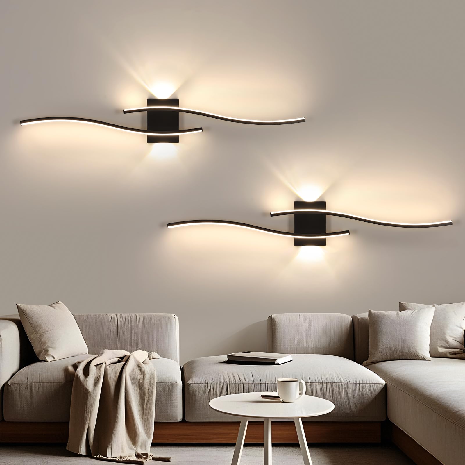 Comely Applique da Parete Interno, 27W 3000LM Lampada da Parete Nero | Moderna Nero Alluminio Minimalista Lampada da Parete LED per Camera da Letto Scale, Luce Neutra 4500K